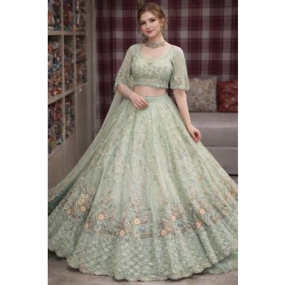 TimTim-1 Fancy Mint Green Embroiderd Lahenga Choli- Premium Party Wear